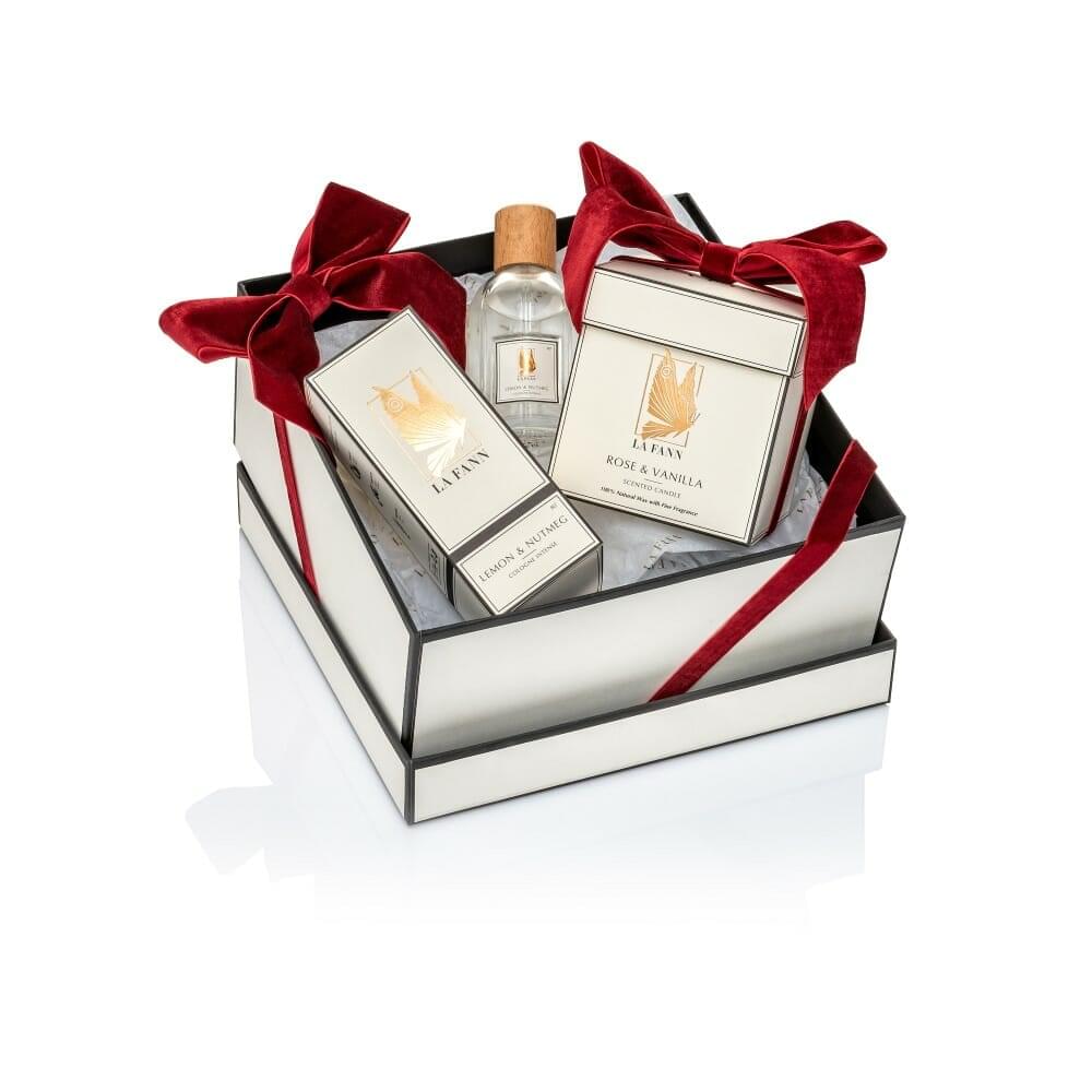 Lemon & Nutmeg Cologne Intense & Rose & Vanilla Scented Candle Gift Set
